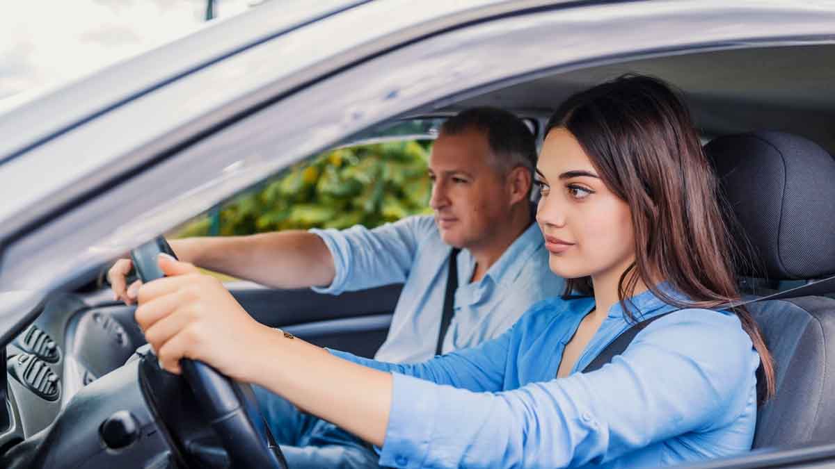 a beautiful girl taking her road test